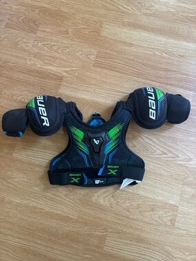 Bauer Black Shoulder Pads with Green and Blue Accents
